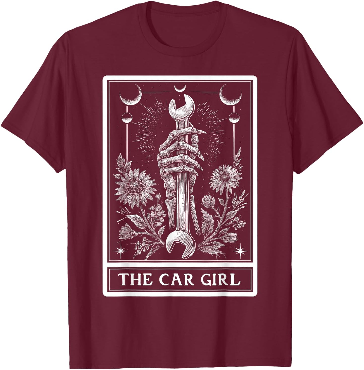 The Car Girl Car Mechanic Auto Tuning Tarot Card Skeleton T-Shirt - T-Shirt | Maroon