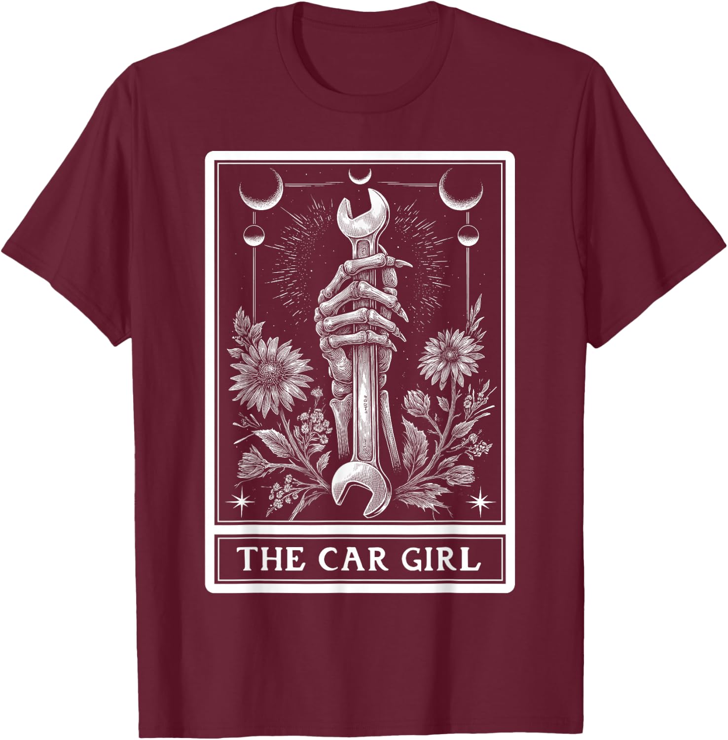 The Car Girl Car Mechanic Auto Tuning Tarot Card Skeleton T-Shirt - T-Shirt | Maroon