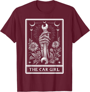 The Car Girl Car Mechanic Auto Tuning Tarot Card Skeleton T-Shirt - T-Shirt | Maroon