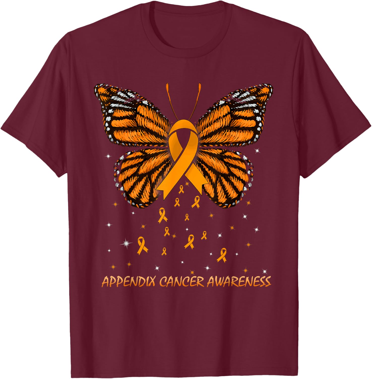 Appendix Cancer Awareness Butterfly T-Shirt - T-Shirt | Maroon