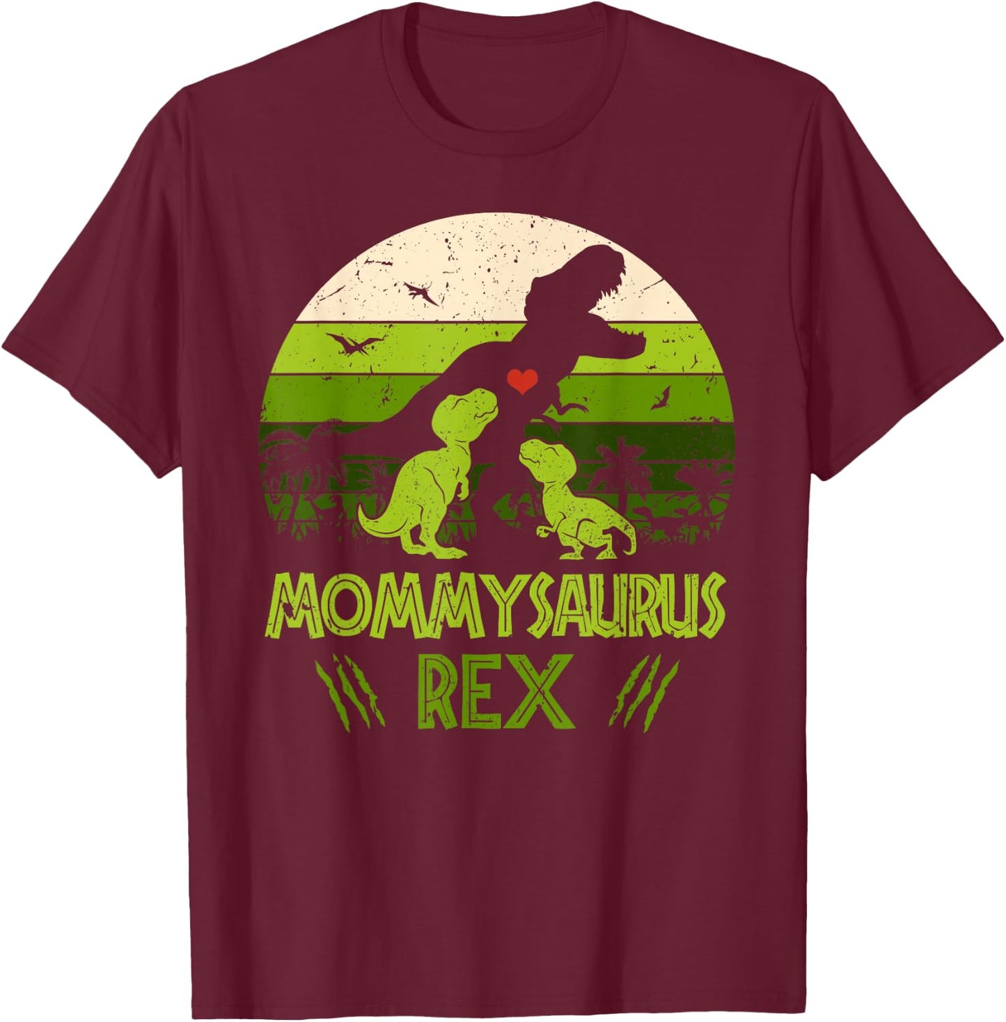 Vintage Retro 2 Kids Mommysaurus Dinosaur Lover Gift T-Shirt - T-Shirt | Maroon