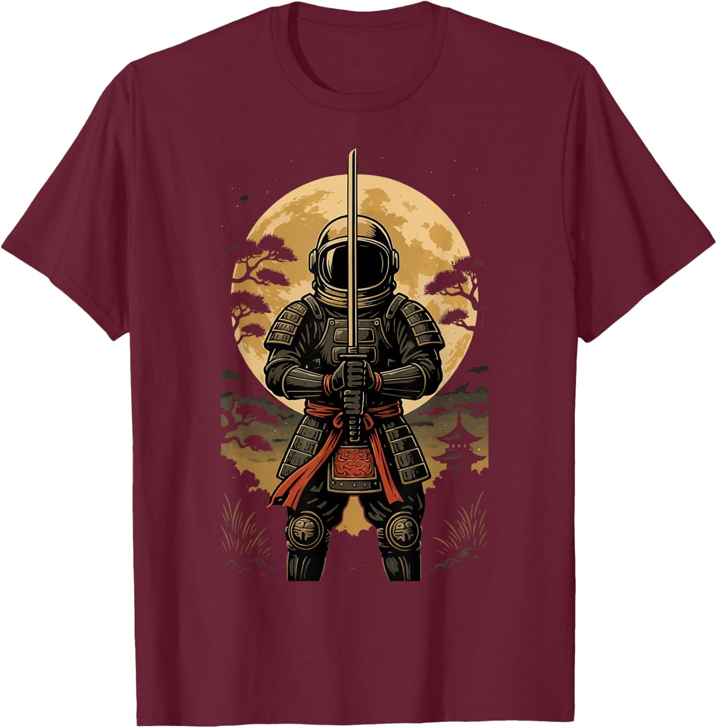 Astronaut Samurai Anime Japanese Sword T-Shirt - T-Shirt | Maroon