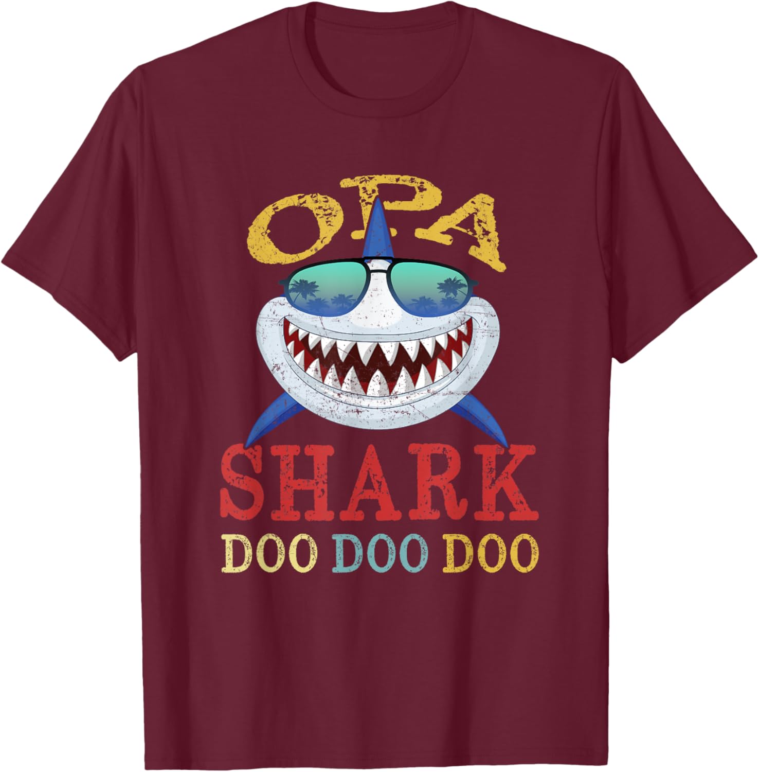 FAMILY 365 Opa Shark Father's Day Men Gift T-Shirt - T-Shirt | Maroon