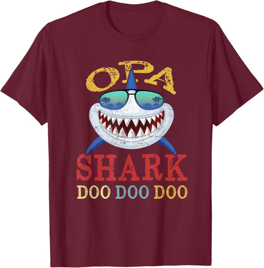 FAMILY 365 Opa Shark Father's Day Men Gift T-Shirt - T-Shirt | Maroon