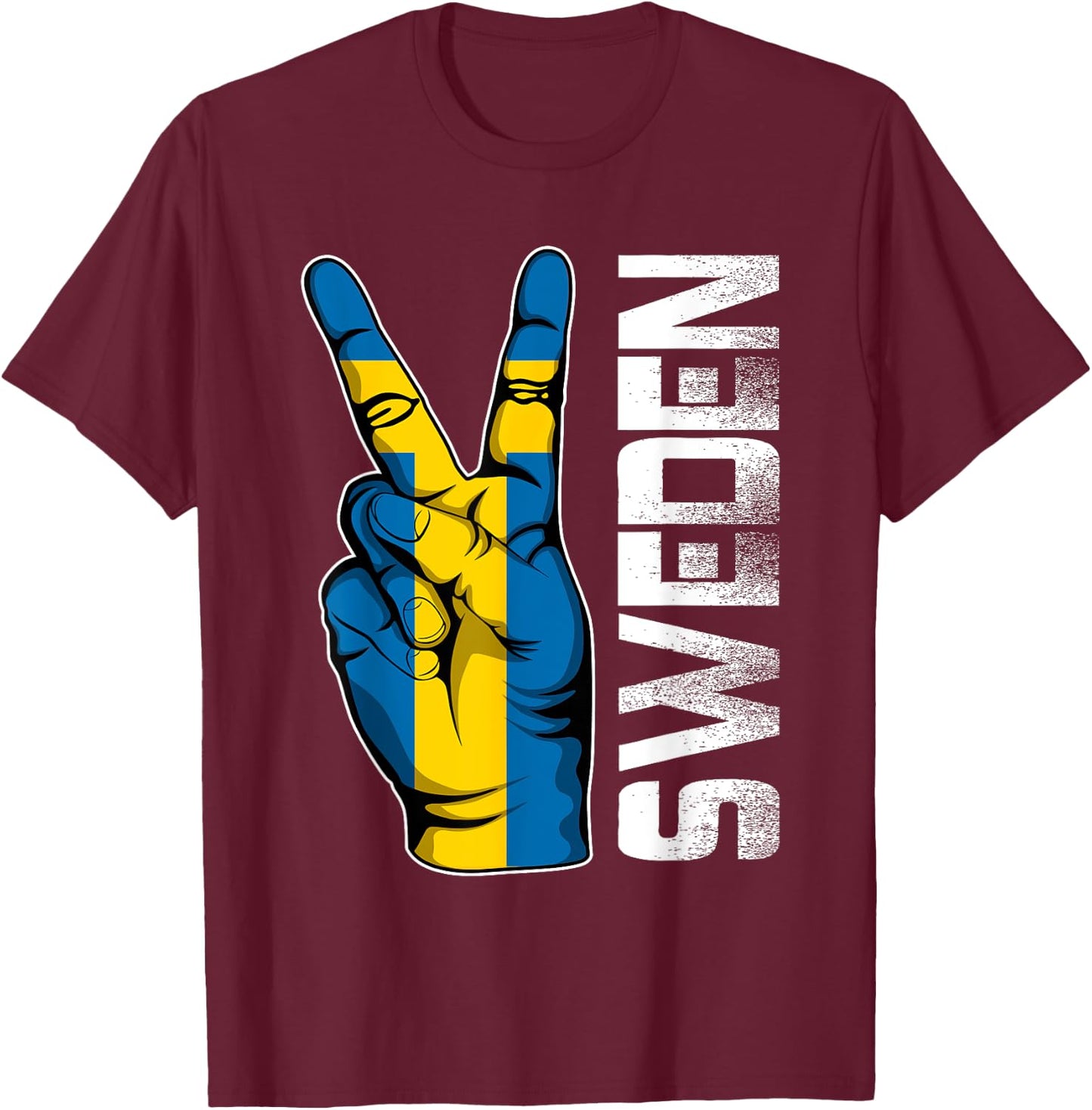 Retro Patriotic Victory Sweden Flag Fingers Kids Men T-Shirt - T-Shirt | Maroon