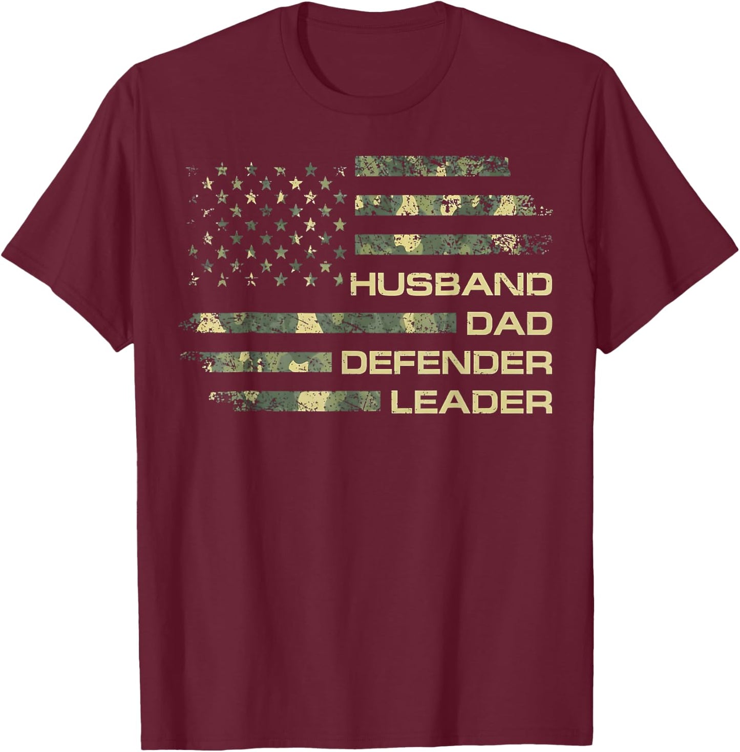 Husband Dad Defender Leader Great Fathers Day Daddy T-Shirt - T-Shirt | Maroon