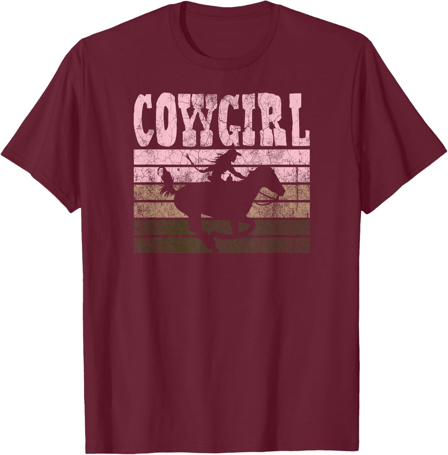 Cowgirl || Cow Girl Horse Equestrian Brown Cowgirl T-Shirt - T-Shirt | Maroon