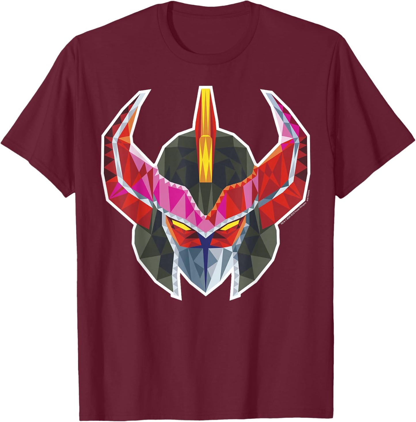 Power Rangers Megazord Retro Polygon Style Helmet T-Shirt - T-Shirt | Maroon