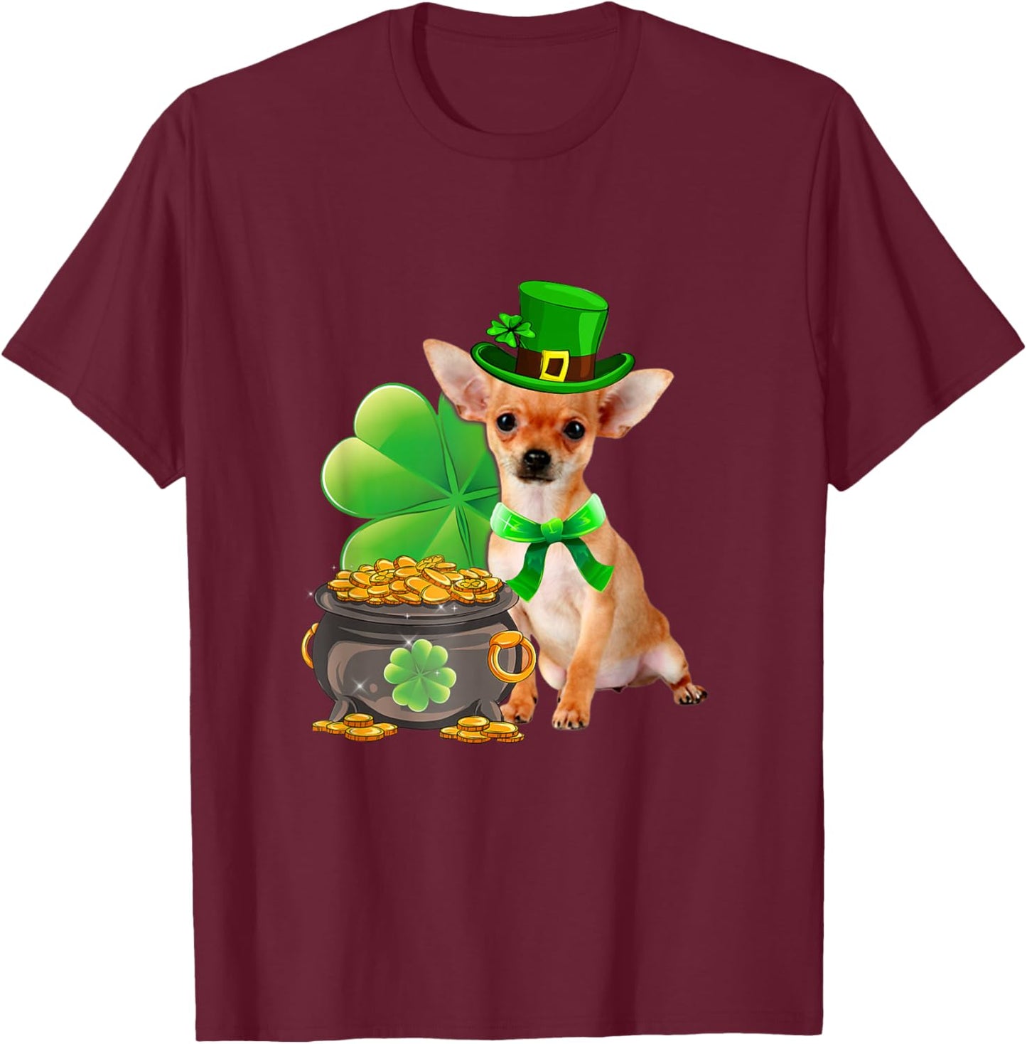 Chihuahua Dog Shamrock St Patricks Day Dog Irish Gift T-Shirt - T-Shirt | Maroon