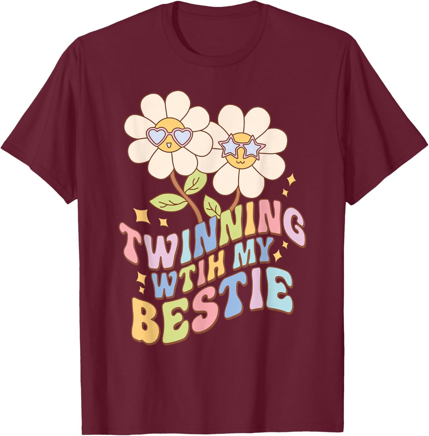 Twinning with My Bestie Best Friend Matching Twin Day Retro T-Shirt - T-Shirt | Maroon