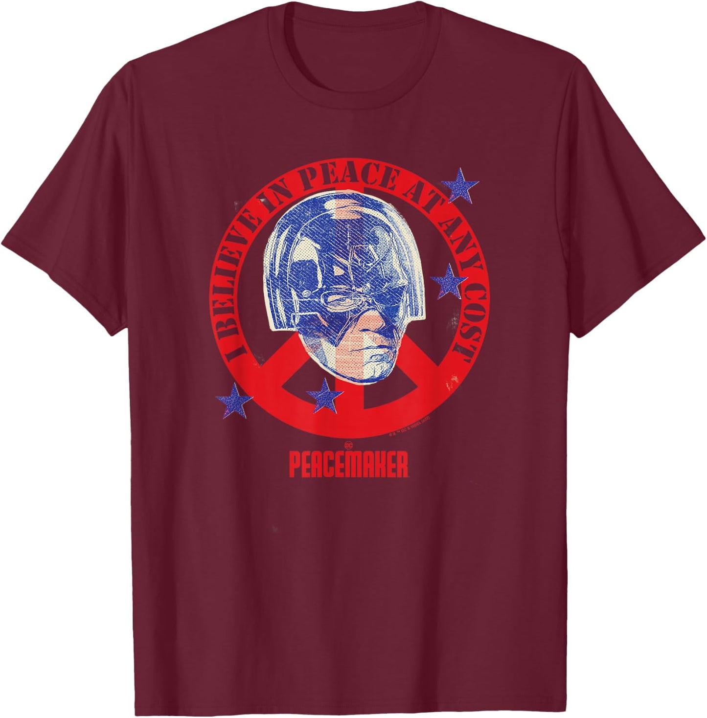 DC Comics Peacemaker Peace At Any Cost Badge T-Shirt - T-Shirt | Maroon