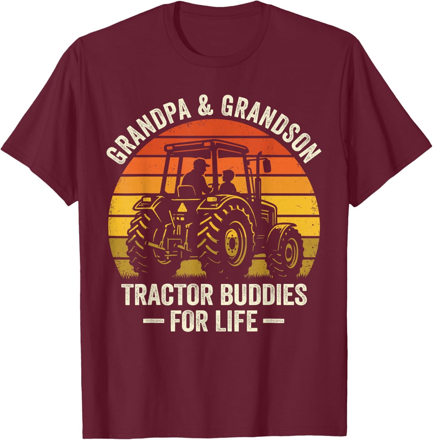 Grandpa and Grandson Tractor Buddies for Life T-Shirt - T-Shirt | Maroon