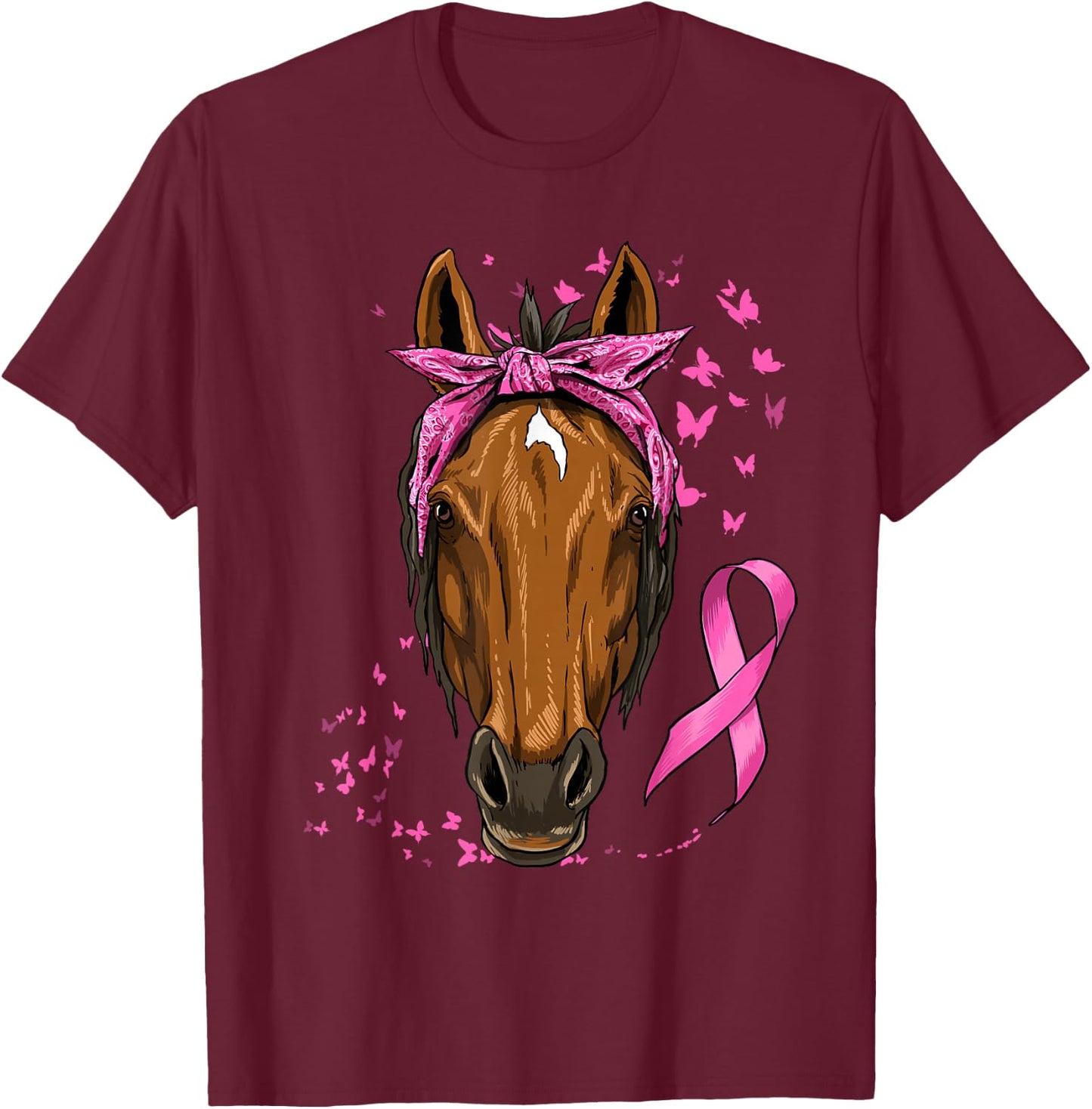 Breast Cancer Awareness Horse Pink Ribbon Cancer Survivor T-Shirt - T-Shirt | Maroon
