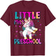 Little Miss Preschool Back To School Girls Preschool Unicorn T-Shirt - T-Shirt | Maroon