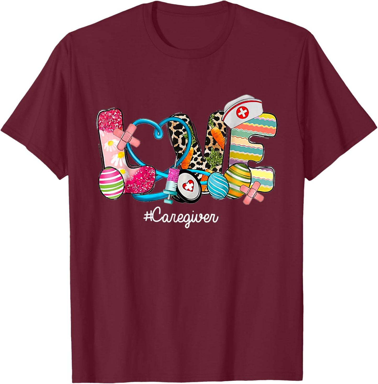 Love Stethoscope Scrub Caregiver Nurse Life Easter Day T-Shirt - T-Shirt | Maroon