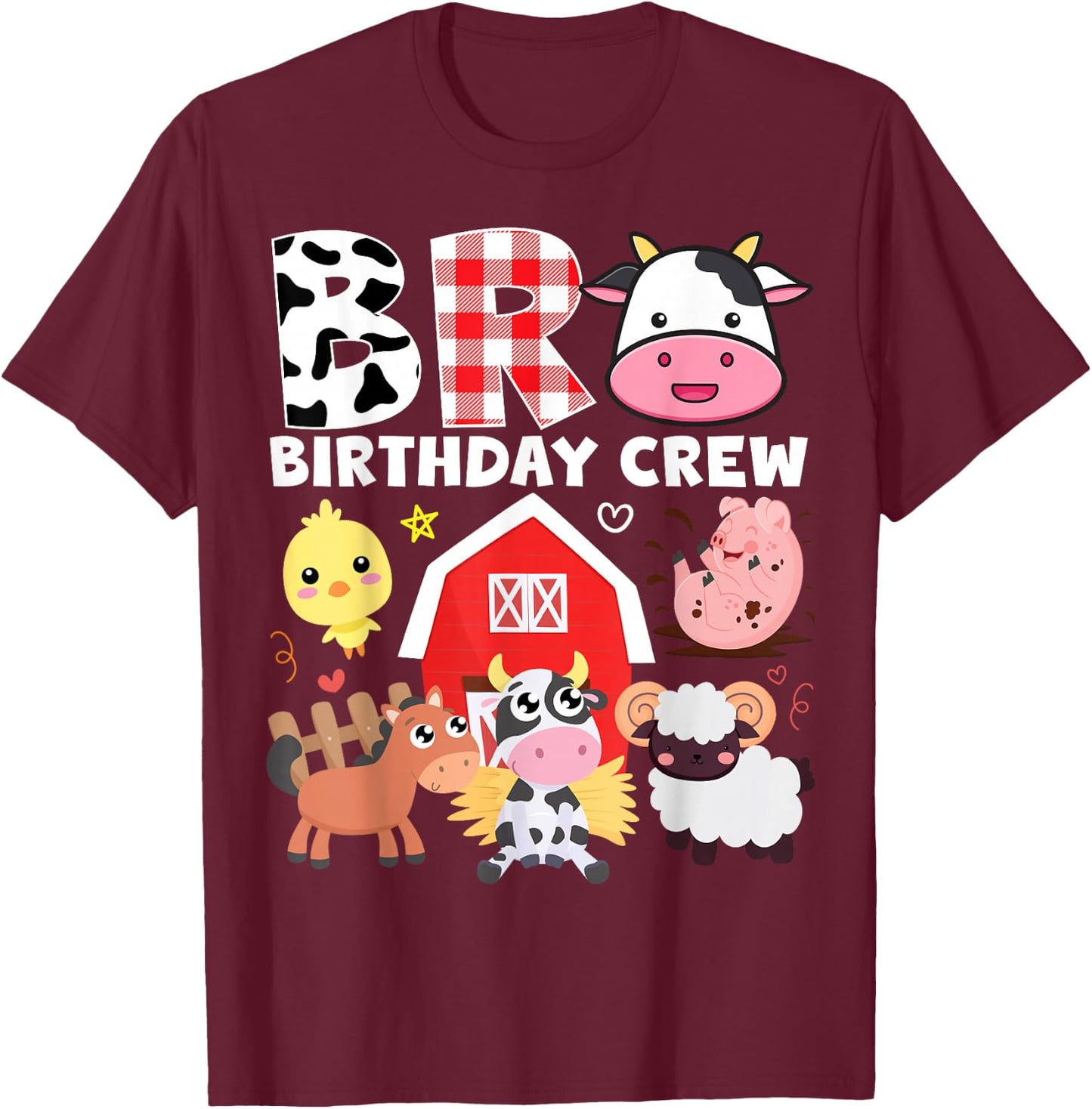 Cow Bro Birthday Crew Farm Theme Animals Kids Birthday Party T-Shirt - T-Shirt | Maroon