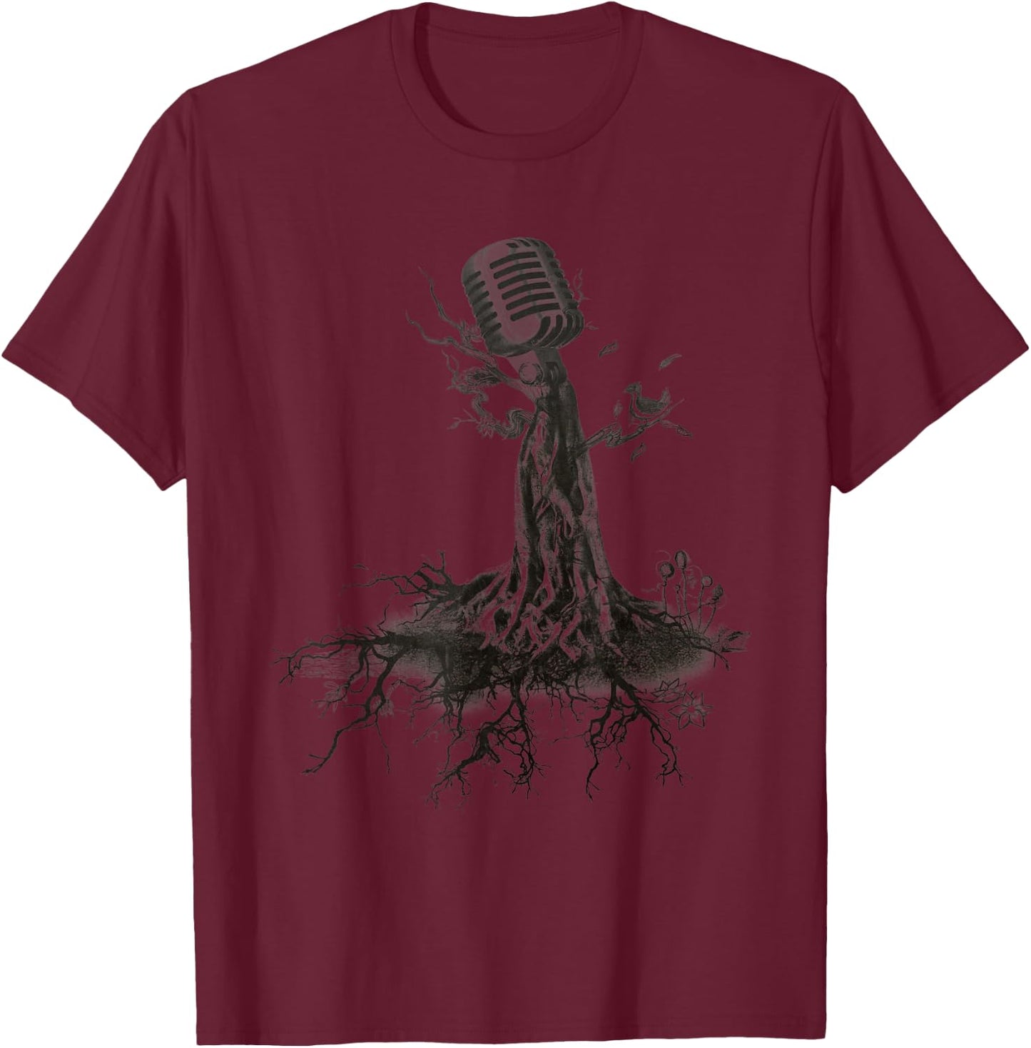 MICROPHONE TREE - roots music singer band sketch T-Shirt - T-Shirt | Maroon
