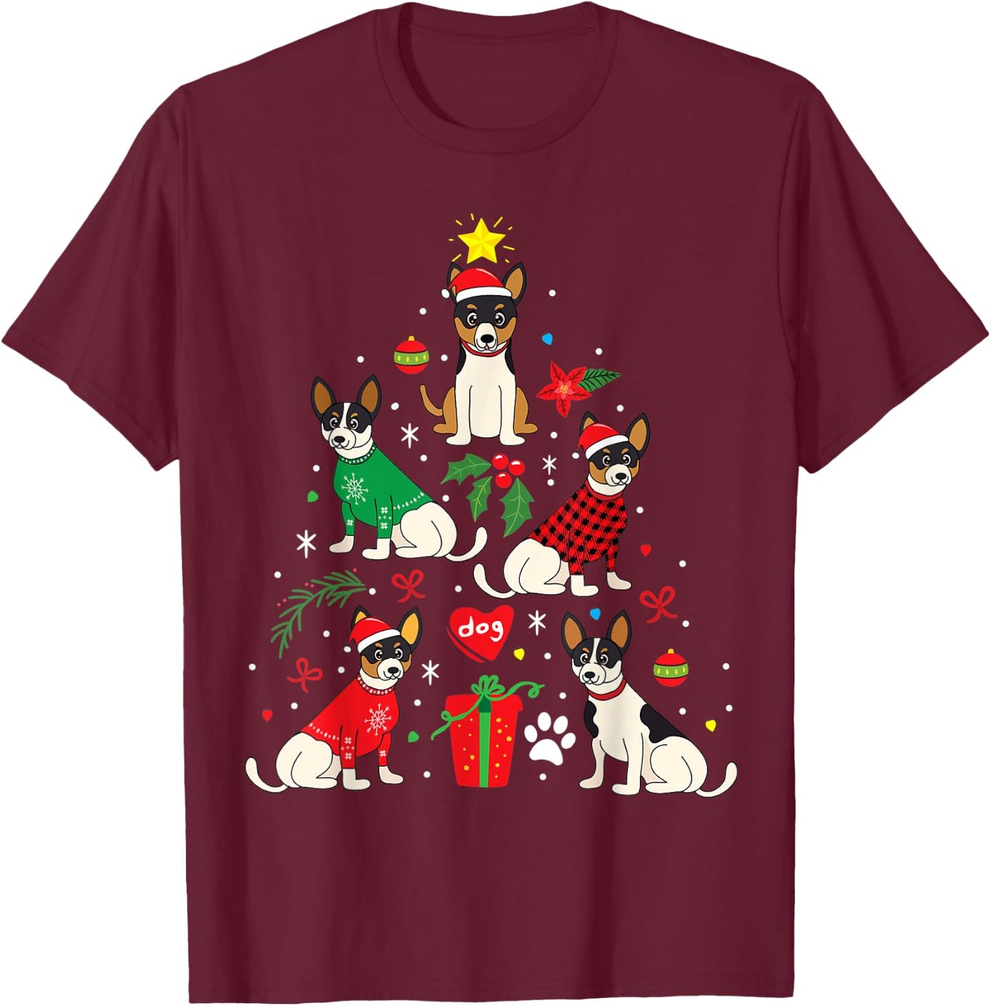 Rat Terrier Christmas Tree Ornament Decor Dog Gift T-Shirt - T-Shirt | Maroon