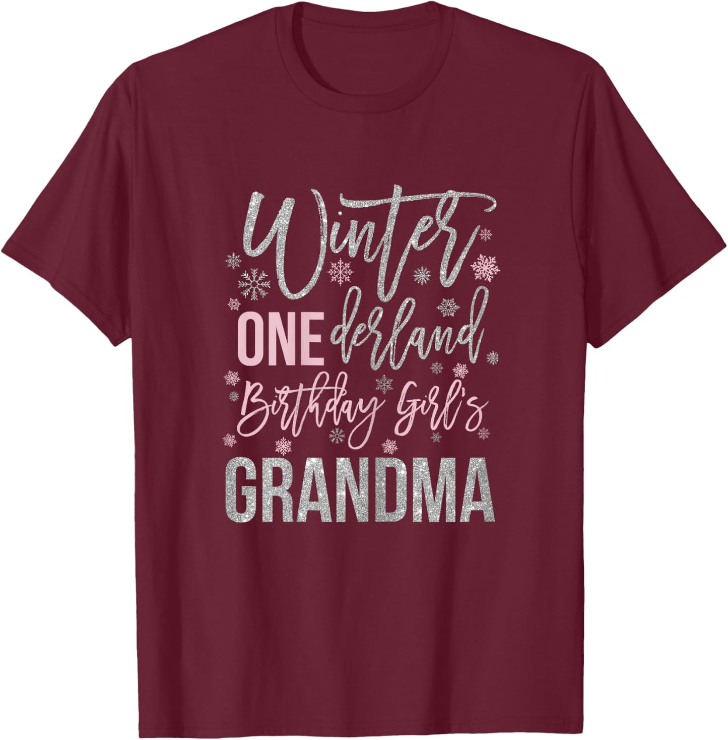 Grandma Pink Winter Onederland 1st Birthday Snowflake Group T-Shirt - T-Shirt | Maroon