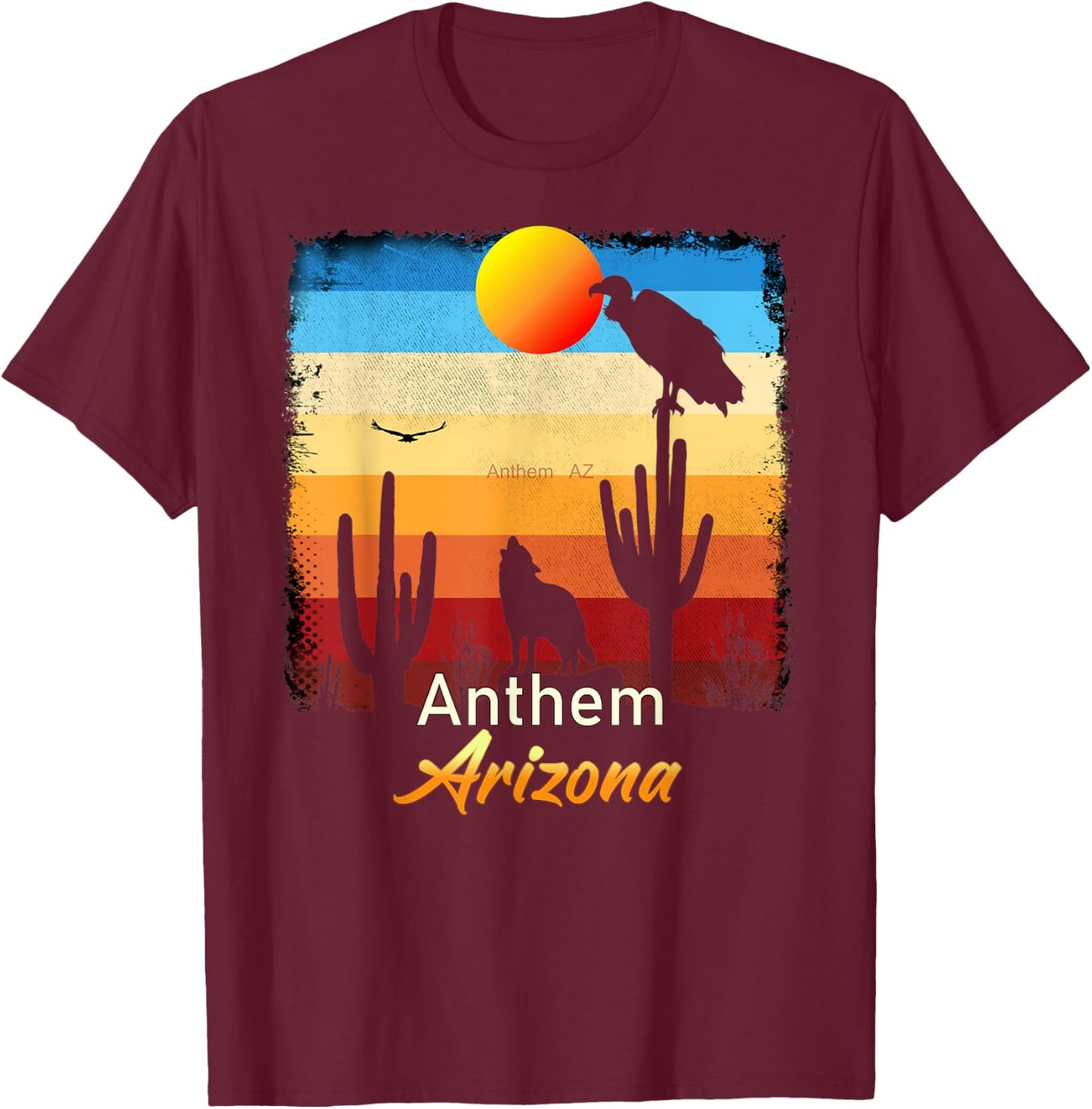 Anthem Arizona Vintage Coyote Sunset AZ Desert T-Shirt - T-Shirt | Maroon