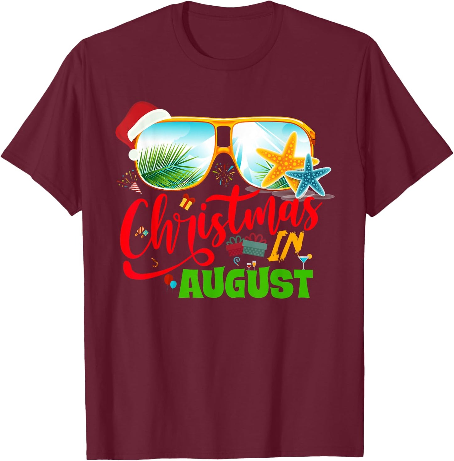 Funny Christmas in August gift Summer Reindeer Float Xmas T-Shirt - T-Shirt | Maroon