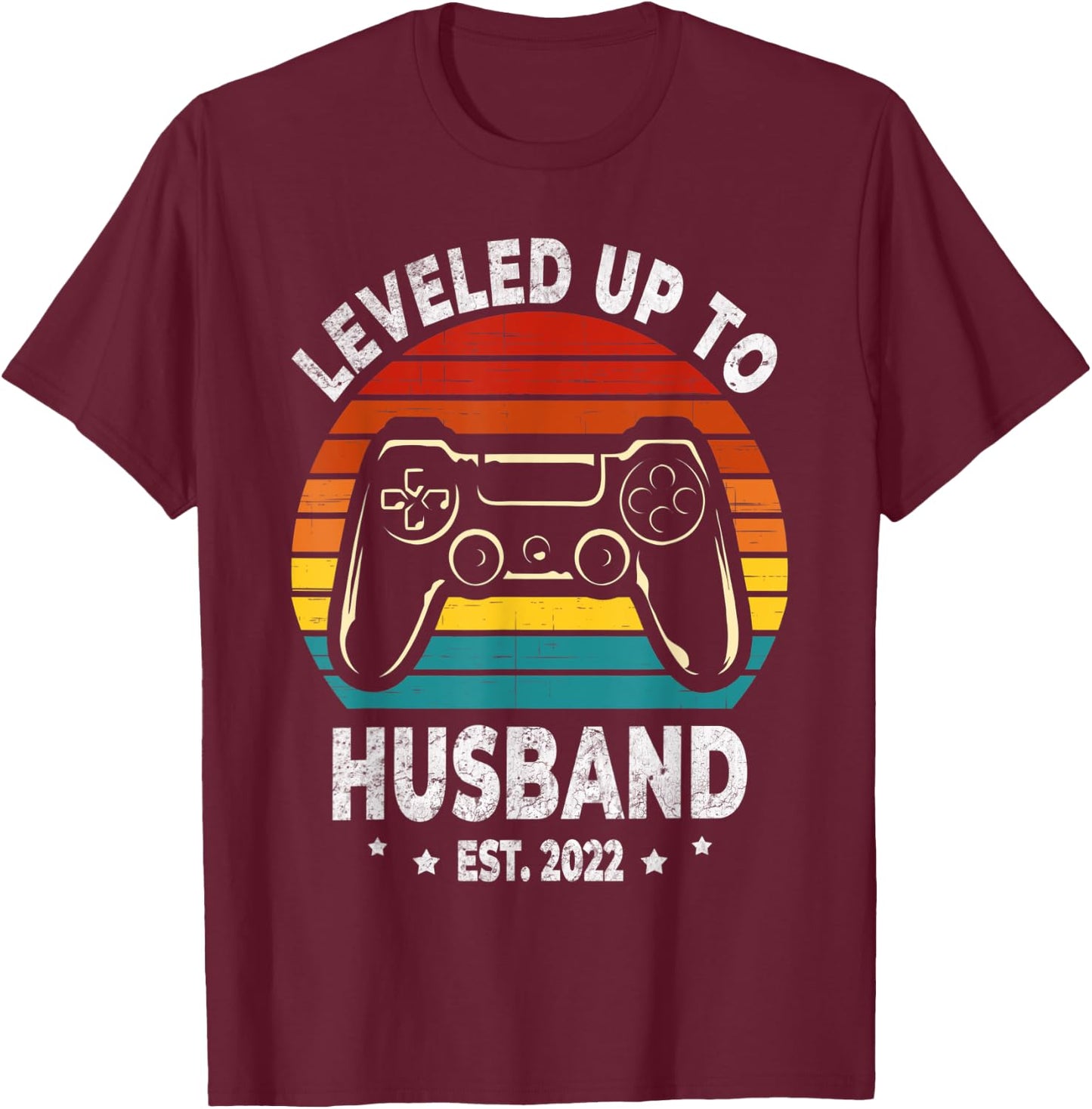 Leveled Up To Husband 2022 Newly Married Gift Bachelor Party T-Shirt - T-Shirt | Maroon