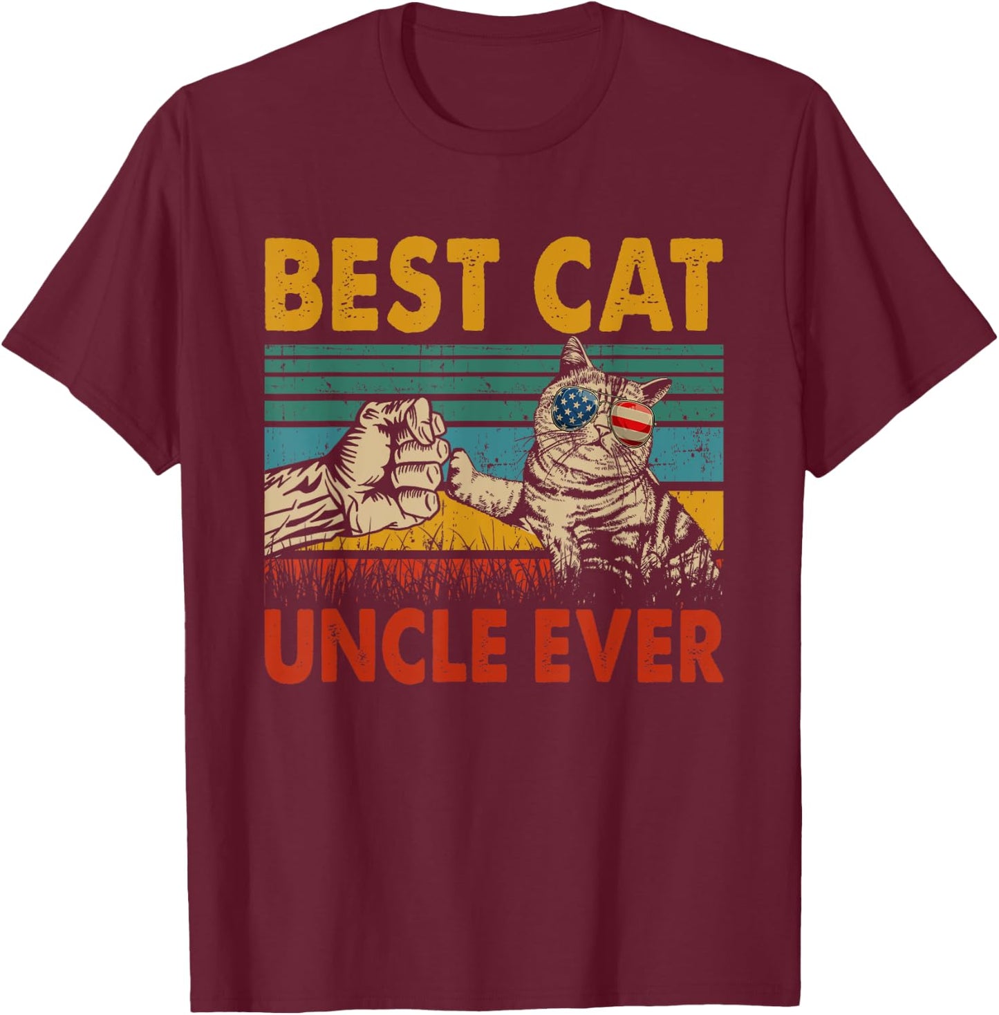 Vintage Retro Best Cat Uncle Ever Funny Dad Cat Lover Gifts Women T-Shirt - T-Shirt | Maroon