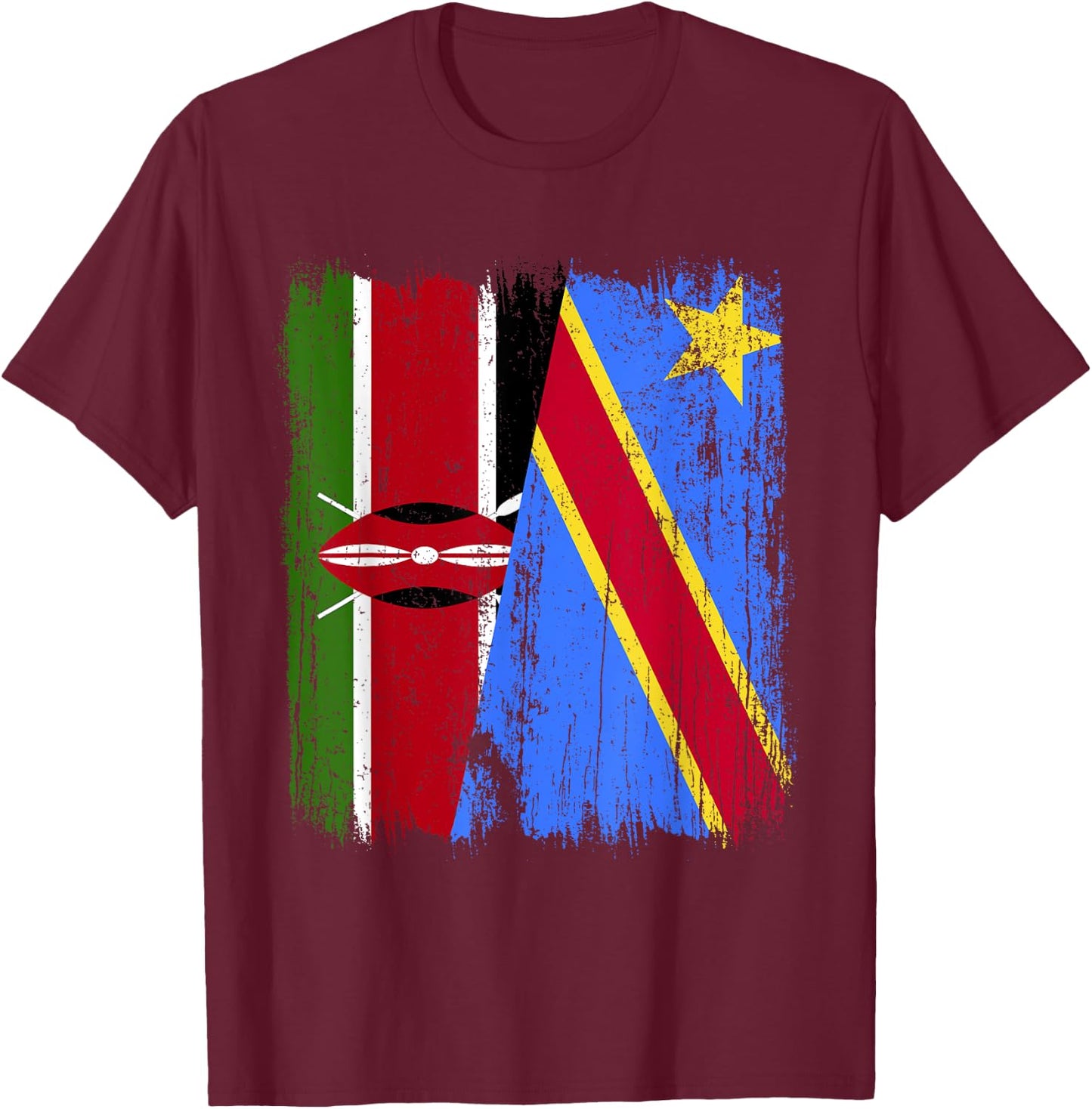 Kenya Congo Half Flag Kenyan Congolese Pride Jersey T-Shirt - T-Shirt | Maroon
