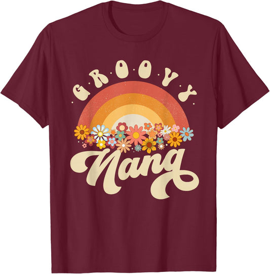Groovy Nana Retro Rainbow Colorful Flowers Design Grandma T-Shirt - T-Shirt | Maroon