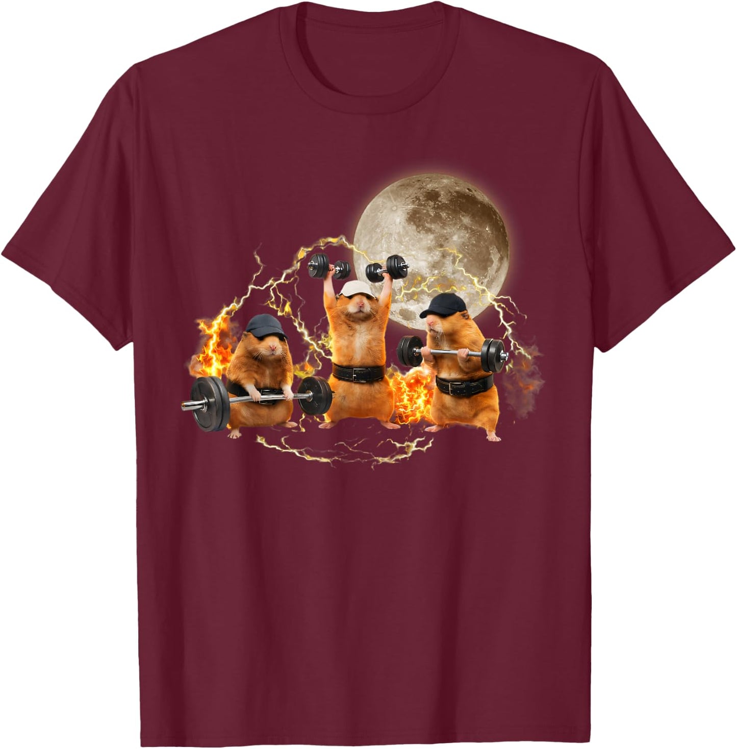 Weightlifting Pump Cover Hamster Meme Fitness Workout Gym T-Shirt - T-Shirt | Maroon