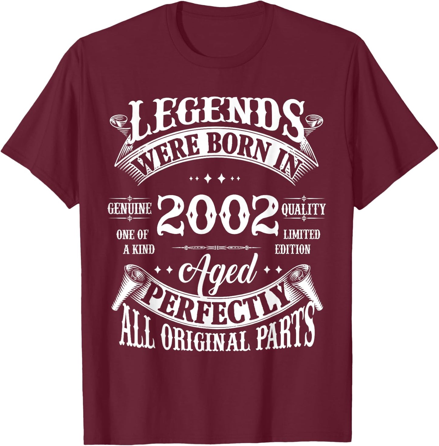 23rd Birthday Vintage Legends Born in 2002 23 Years Old T-Shirt - T-Shirt | Maroon