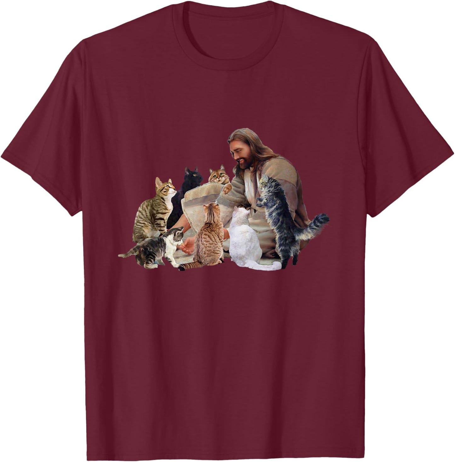 Jesus Hugs Cats Funny Cats T-Shirt - T-Shirt | Maroon