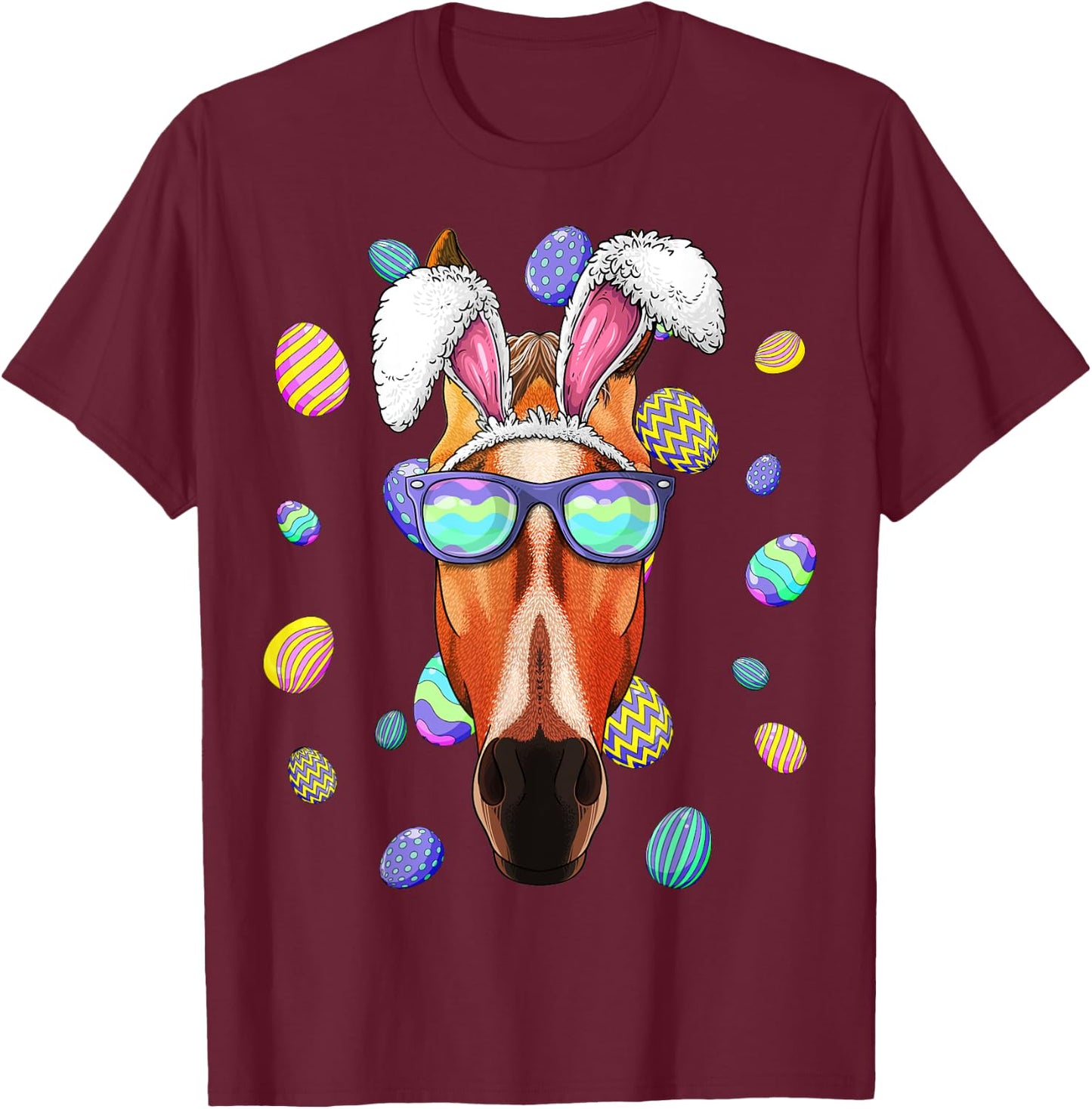 Horse Easter Bunny Ears Funny Easter Eggs Hunting T-Shirt - T-Shirt | Maroon
