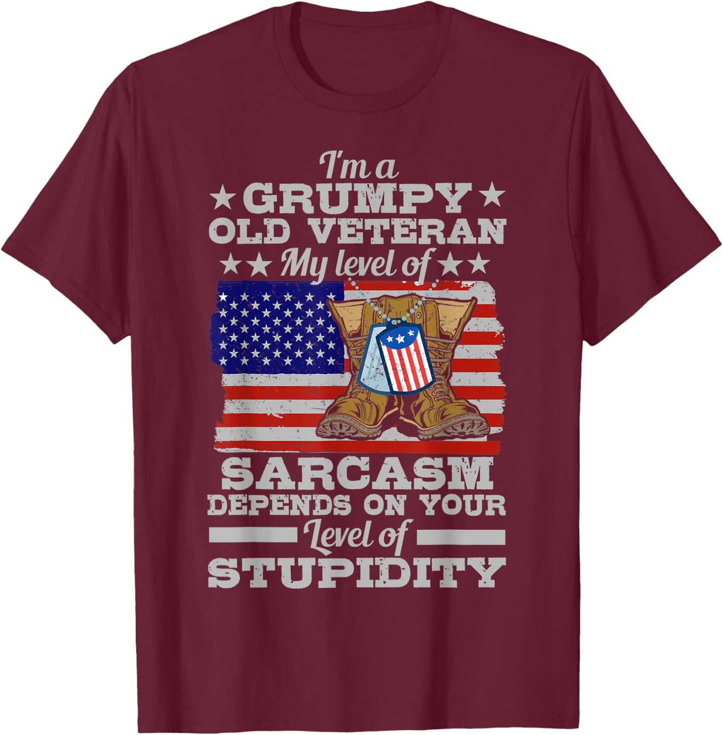 Funny American Veteran Father Grandpa My Level Of Sarcasm T-Shirt - T-Shirt | Maroon