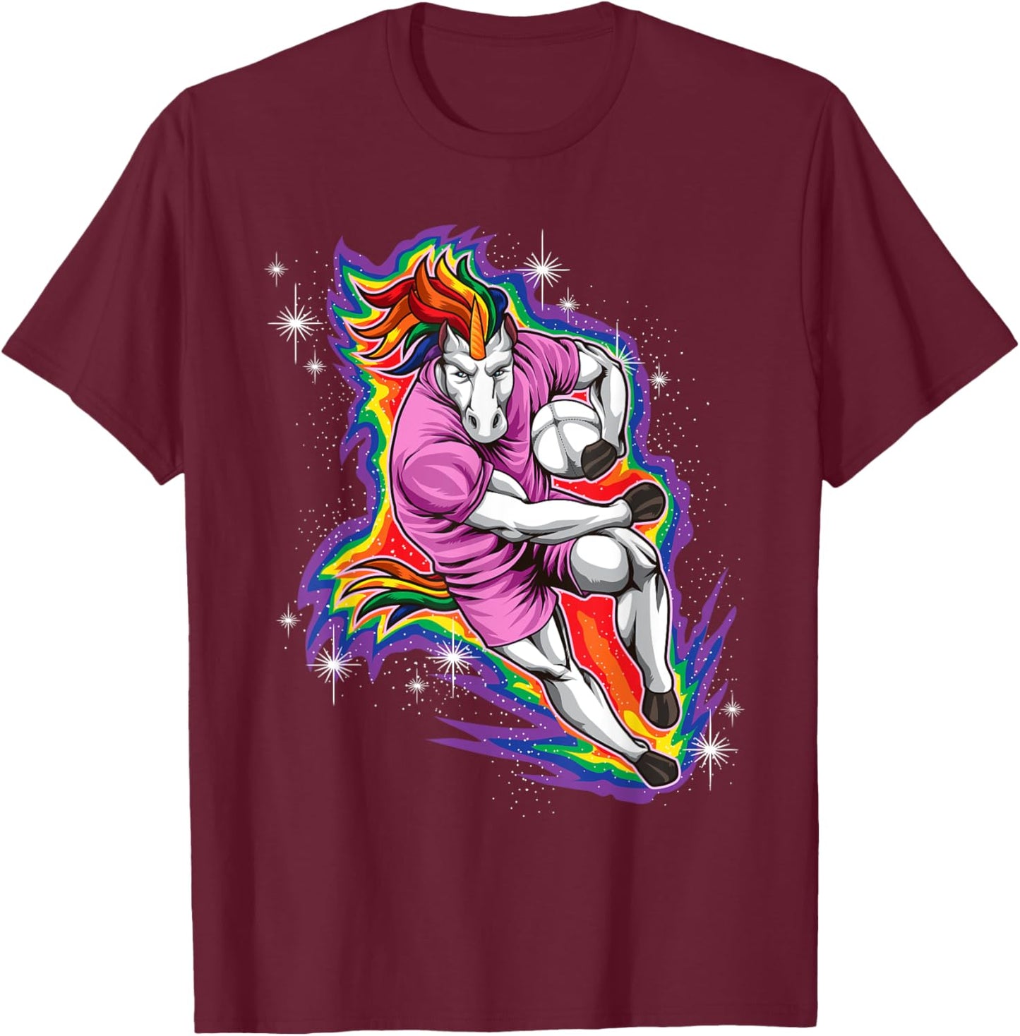 Rugby Unicorn - Rainbow Player - Rugby Team T-Shirt - T-Shirt | Maroon