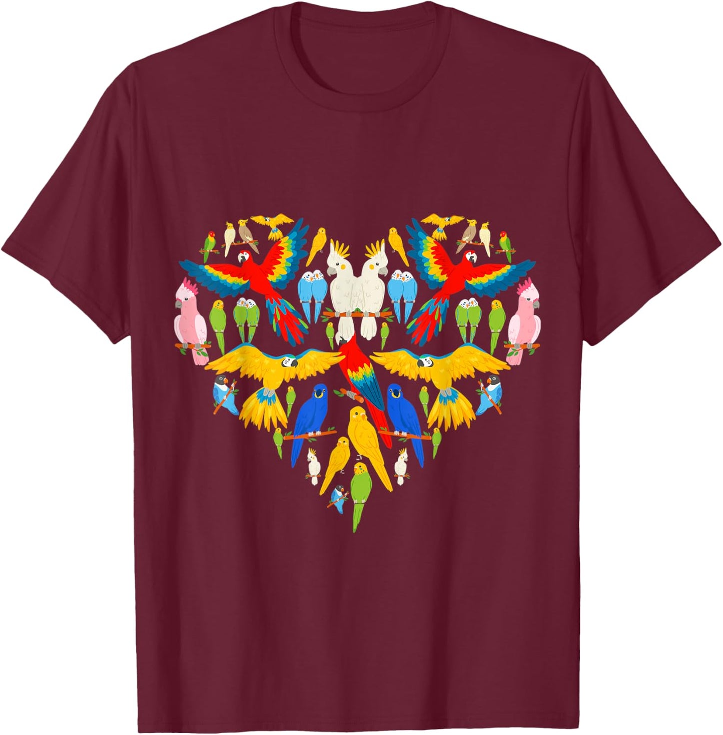 Parrot Animal Heart Shape Cute Parrot Poses Heart Parrots T-Shirt - T-Shirt | Maroon