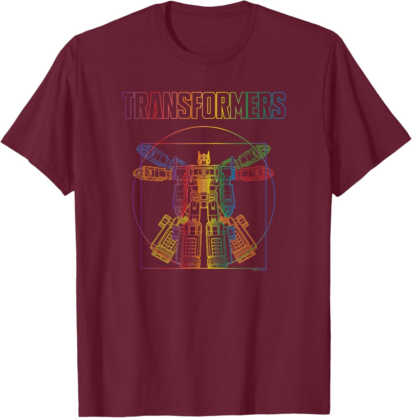 Transformers Pride Vitruvian Optimus Prime Logo T-Shirt - T-Shirt | Maroon