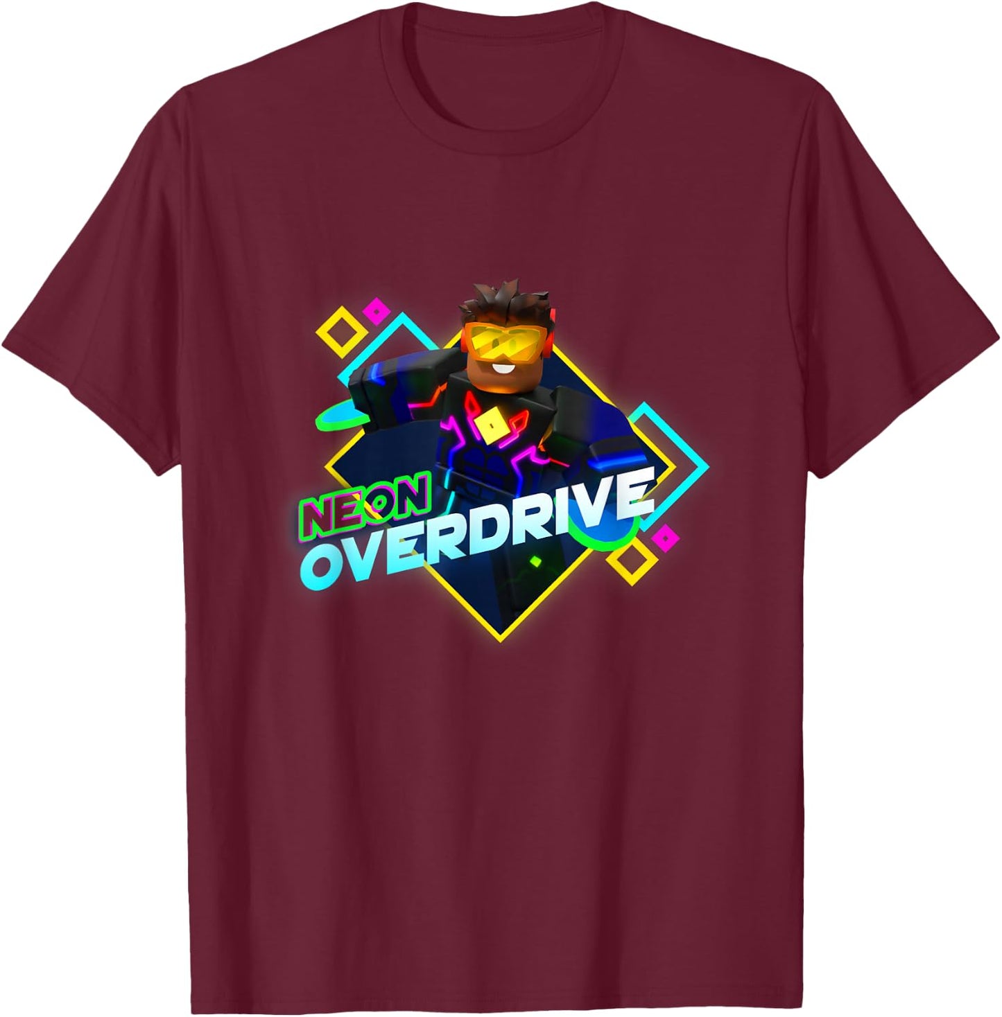 Roblox Black Neon Overdrive Classic Fit - Adult Short Sleeve Cotton and Polyester T-Shirt - T-Shirt | Maroon