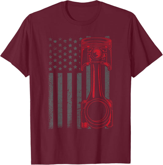 Vintage American Flag Piston Funny Muscle Car Mechanic Gift Small T-Shirt - T-Shirt | Maroon
