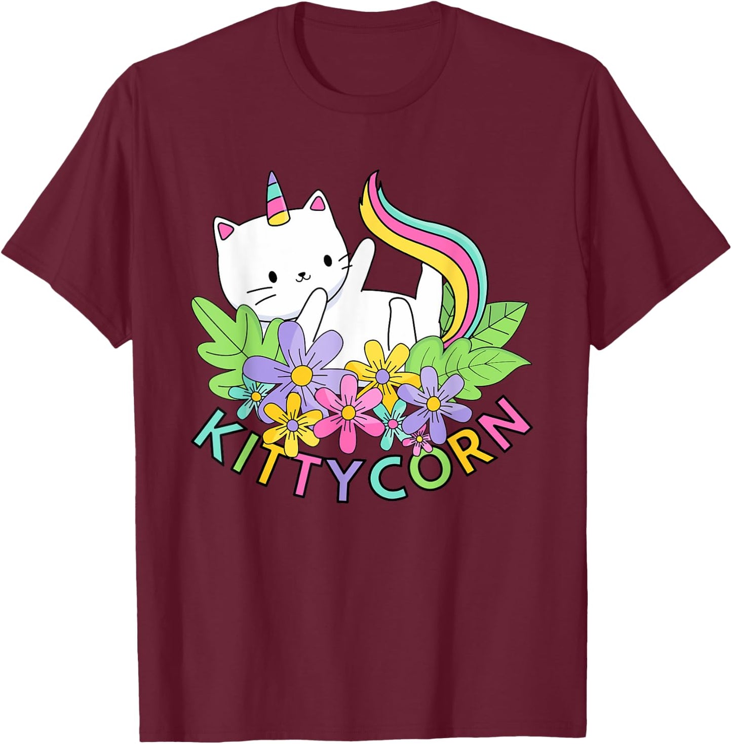 Rainbow Unicorn Cat Kittycorn T-Shirt - T-Shirt | Maroon