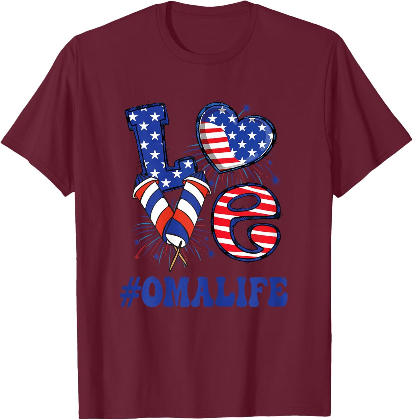 OMA Life Love USA Flag Grandma 4th of July Family Matching T-Shirt - T-Shirt | Maroon