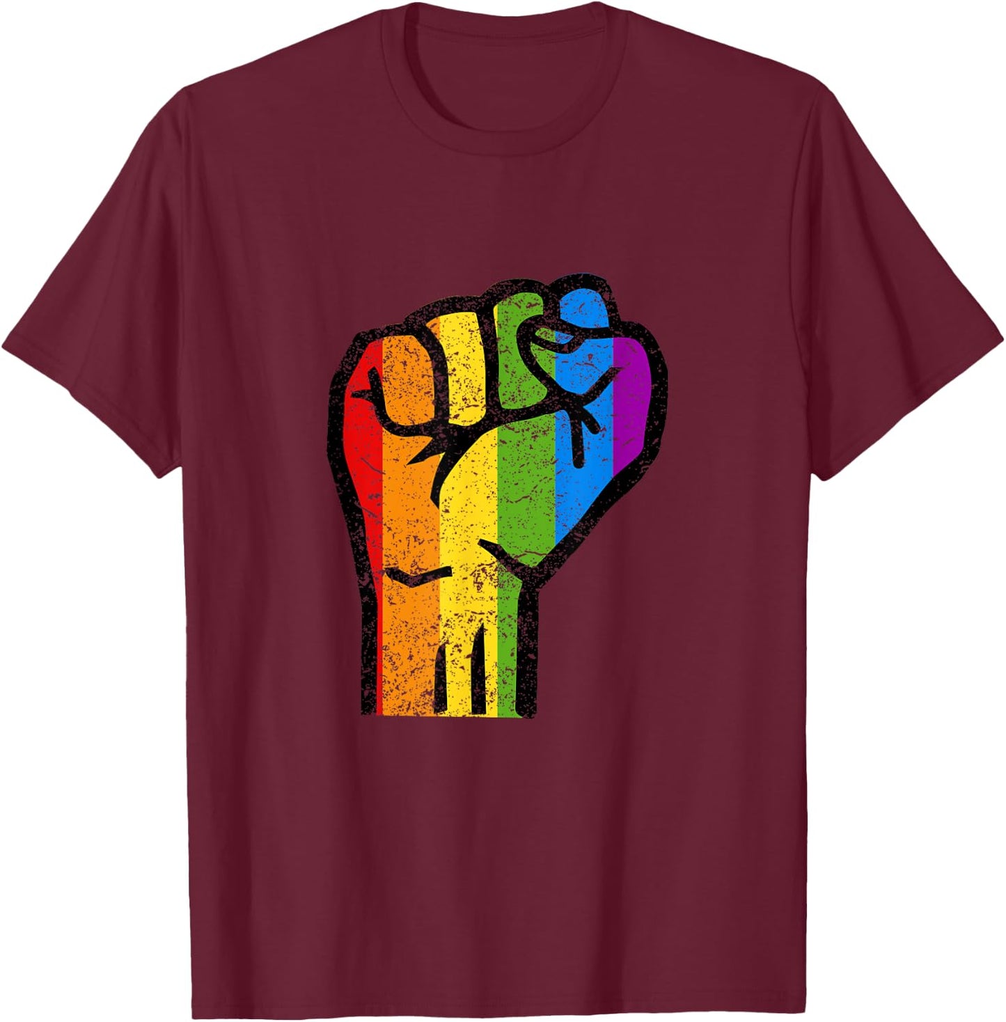 Gay Pride Resist Fist Rainbow Flag LGBTQ T-Shirt - T-Shirt | Maroon