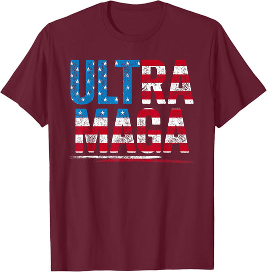 Trump Shirt Ultra Mega US Flag American Flag Shirt Trump T-Shirt - T-Shirt | Maroon