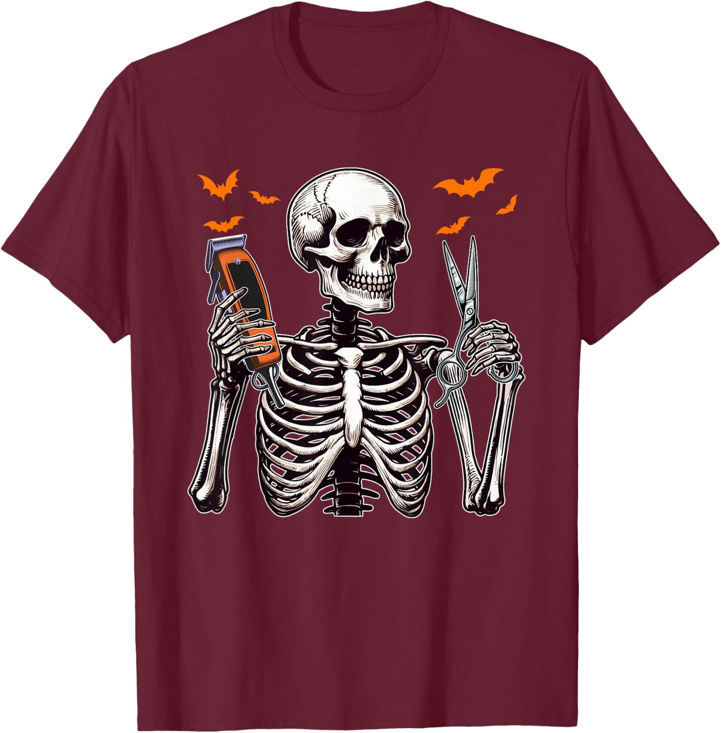 Barber Job Horror Skeleton Halloween Team Costume Parties T-Shirt - T-Shirt | Maroon
