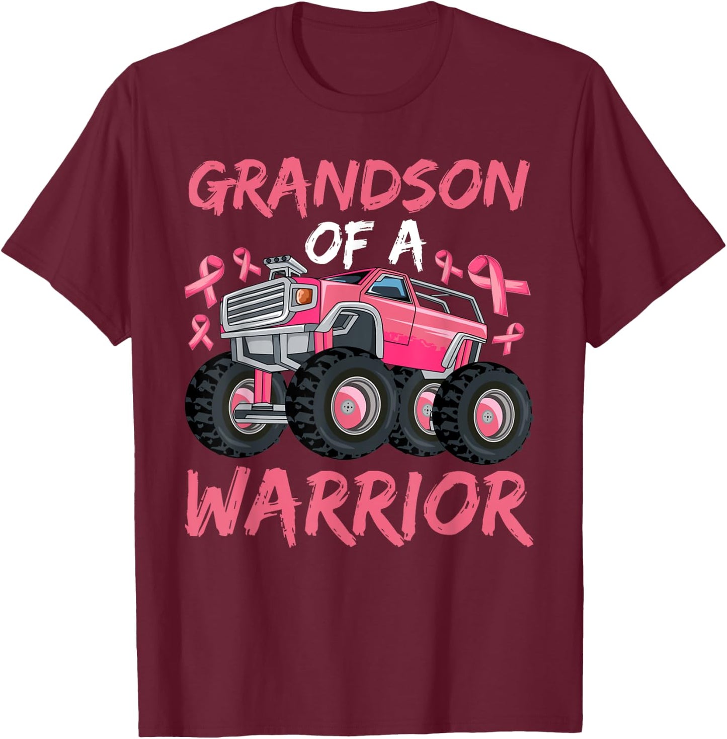 Truck Grandson Of A Warrior Breast Cancer Pink Ribbon T-Shirt - T-Shirt | Maroon