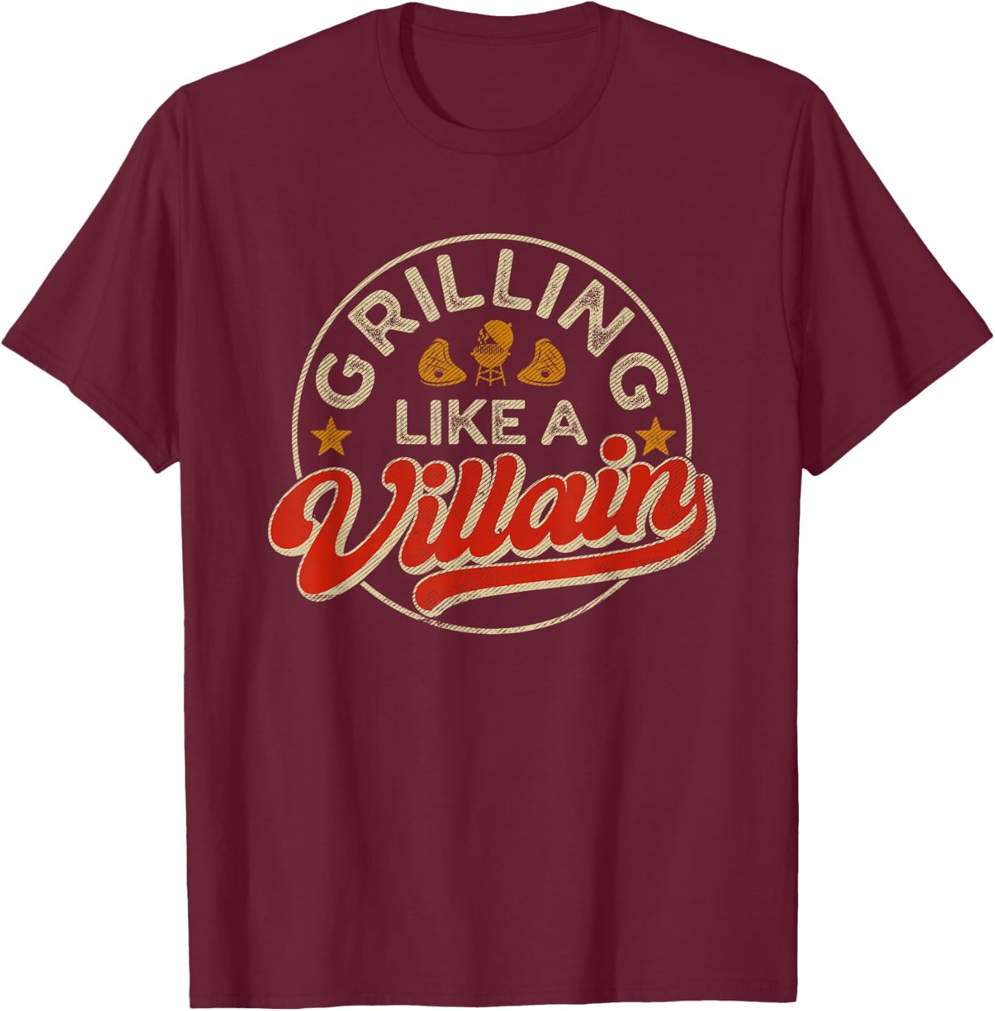 Grilling Like A Villain Funny BBQ Barbecue Griller T-Shirt - T-Shirt | Maroon