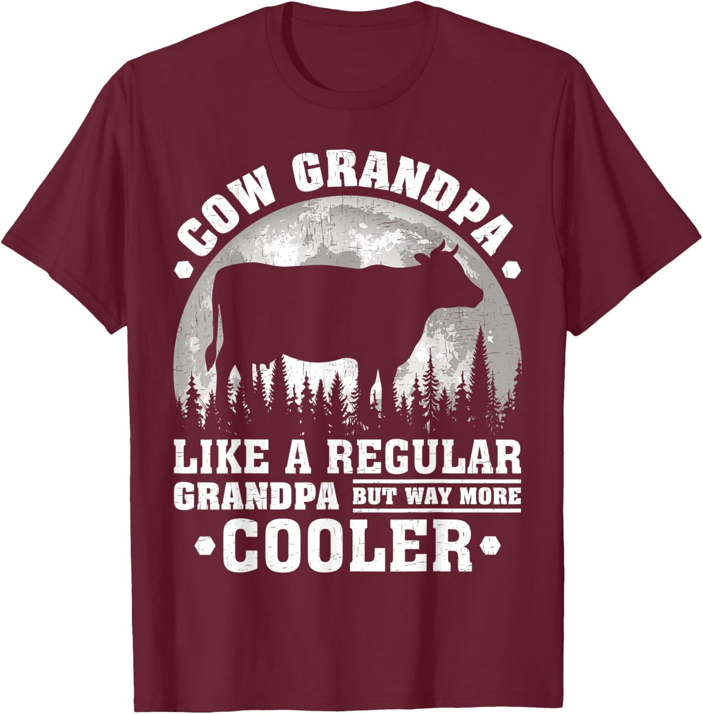 Cow Grandpa Funny Moon Vintage Cow Father's Day T-Shirt - T-Shirt | Maroon