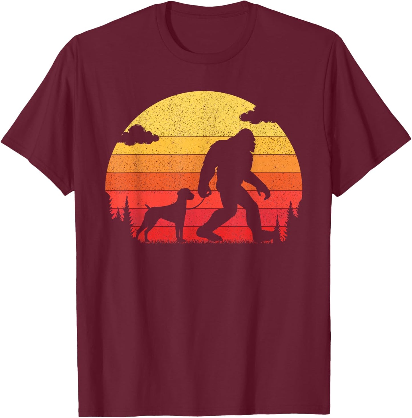 Retro Bigfoot Walking German Shorthaired Pointer Dog T-Shirt - T-Shirt | Maroon
