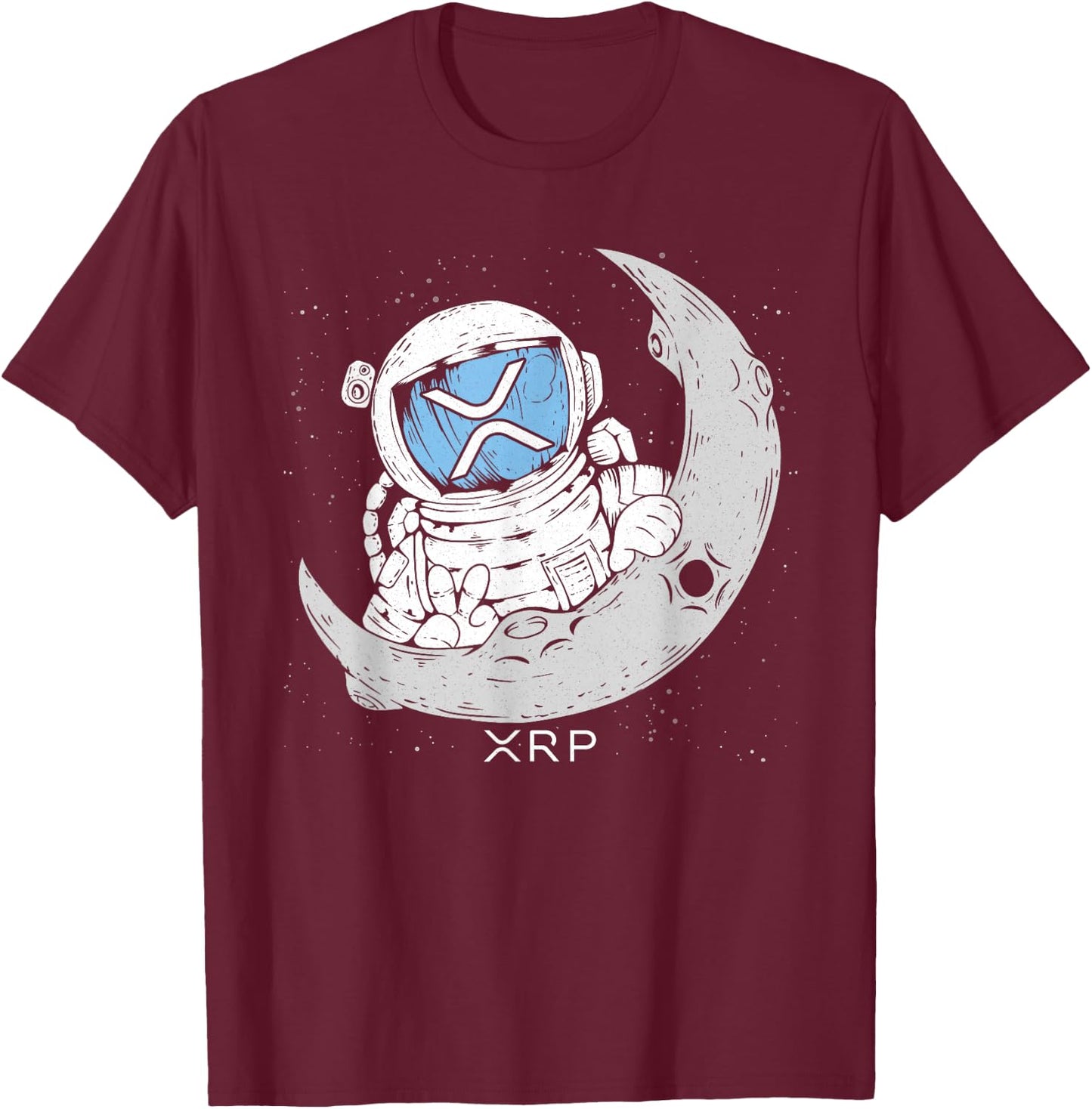 Crypto Meme - XRP Cryptocurrency - Astronaut Moon - XRP T-Shirt - T-Shirt | Maroon