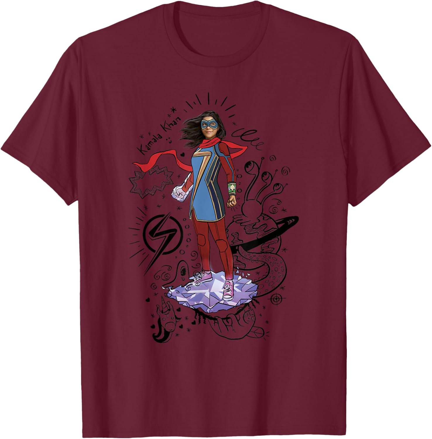 Marvel Ms. Marvel Hero Scribbles Poster T-Shirt - T-Shirt | Maroon